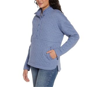 Eddie Bauer Women's Quilted Button-up Mockneck pullover in blue